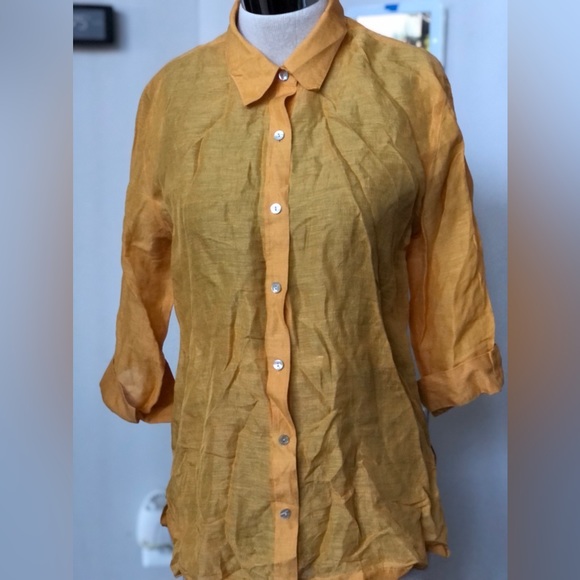 Sheer Burnt yellow Button up shirt